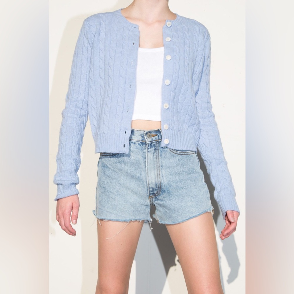 BRANDY MELVILLE - Olsen Wool Cardigan light blue cable knit button down
